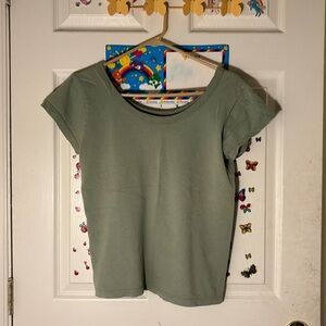 women’s green off the shoulder tee